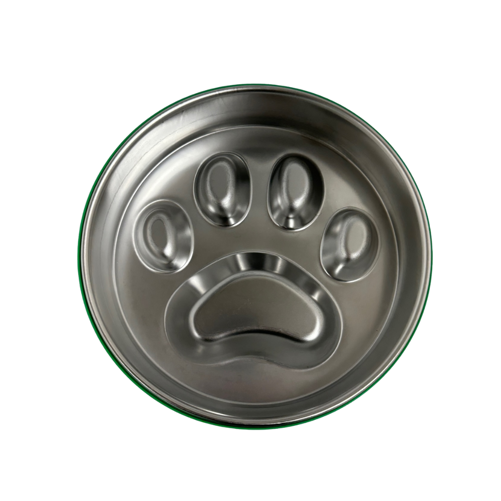 Engraved Circle Slow Feeder with Paw Print Stainless Steel Bowl